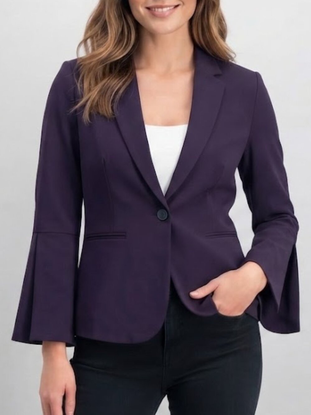 Tahari Arthur S. Levine Purple Bell Sleeve Blazer Jacket Women's Petite 0P